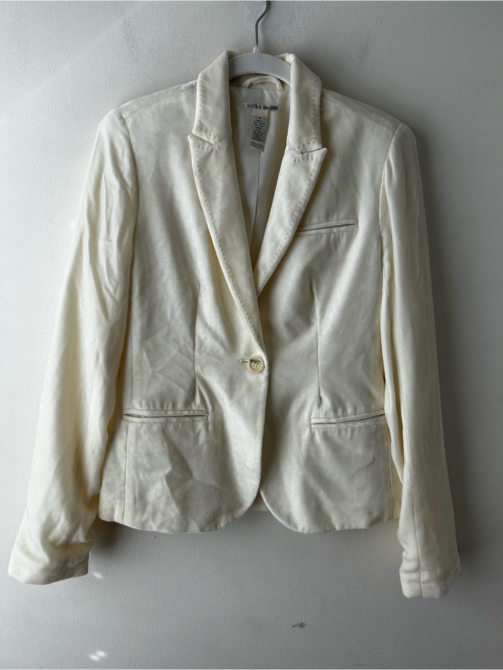Vintage Old Money Minimalist Lucky Brand Silk Blend Velvet Blazer Jacket Cream S
